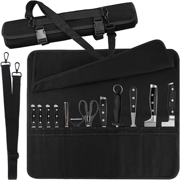 Chef Knife Roll Bag with 24 Slots and Shoulder Strap