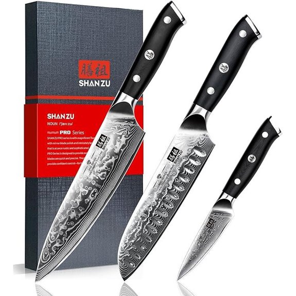 SHAN ZU Damascus Chef Knife Set (3-Piece)