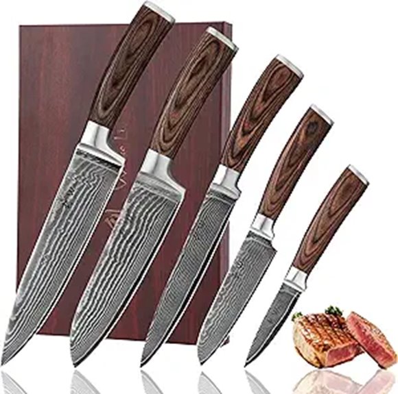 Damascus Chef Knife Set with VG10 Blades Pakkawood Handles