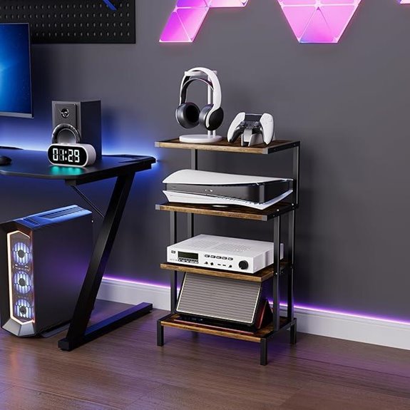 15 Best Game Storage Stands to Keep Your Gaming Room Organized in 2026 9 Aquzee 4-Tier AV Media Shelf for Gaming Console