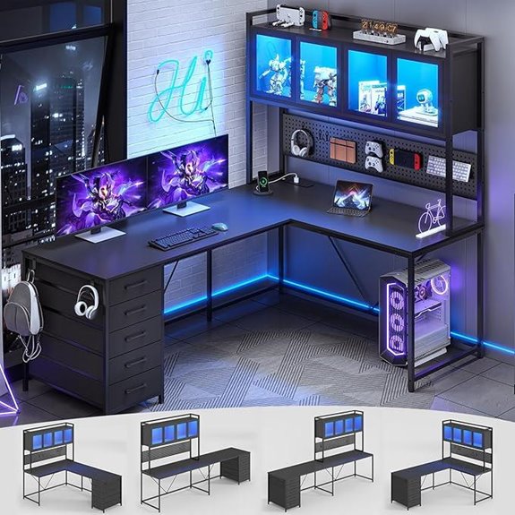 SEDETA L-Shaped Gaming Desk with Storage and Lights